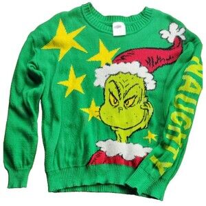 The Grinch Naughty Christmas Sweater Adult Green Holiday Santa Ugly Xmas Party
